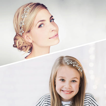 EZ LIVING 12 PCS 1.61" Star Hair Clips Snap Hair Barrettes Non Slip Star Hair Accessories for Girls Women 2000s Y2K Silver Metal Hair Clips