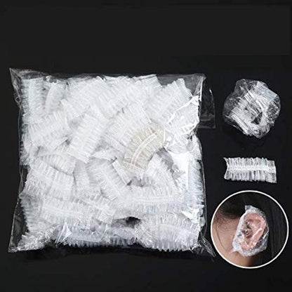 EZ LIVING 100 Pack Clear Ear Protectors Waterproof Ear Covers for Hair Dye, Shower, Bathing,Colouring