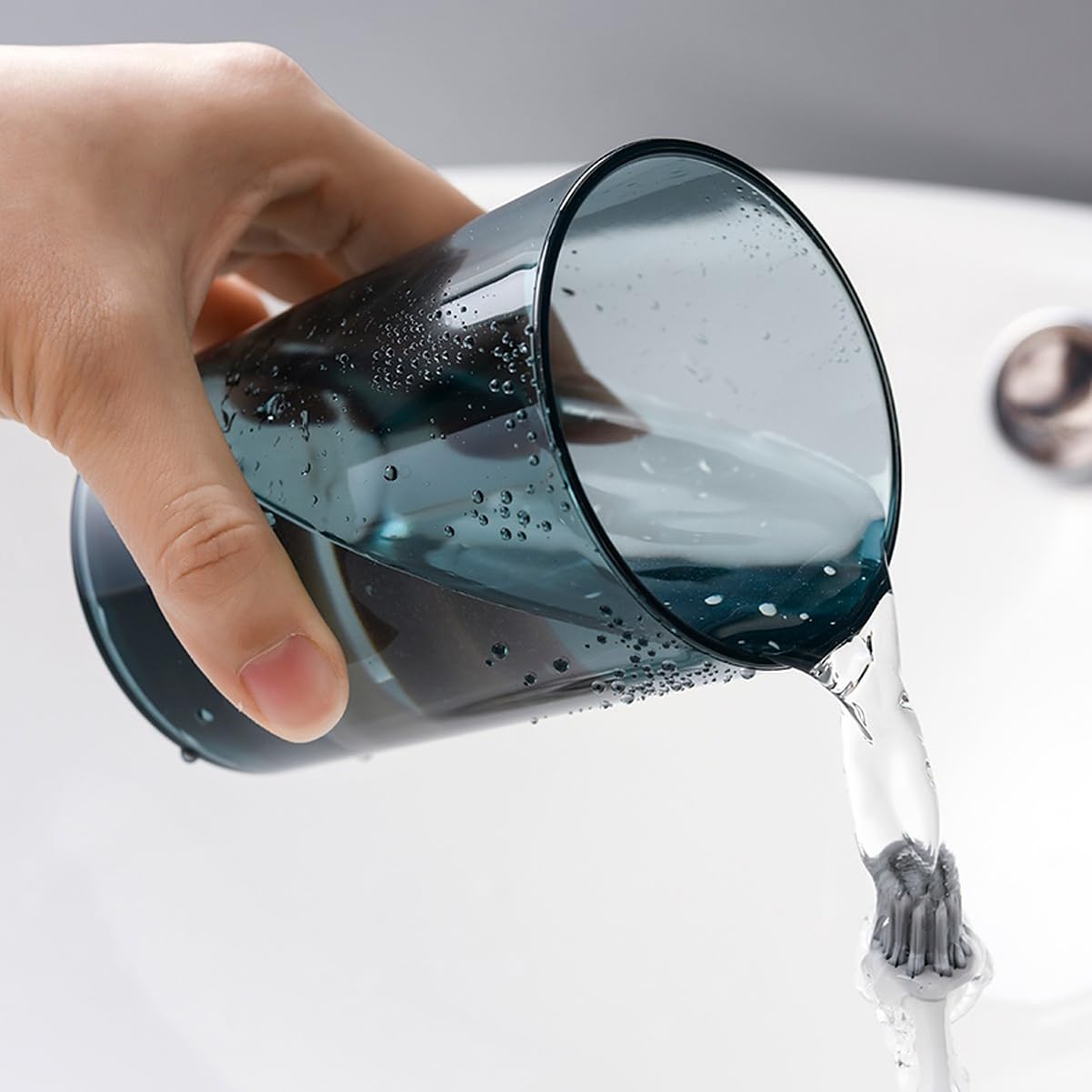 EZ LIVING Toothbrush Holder Cup Glass (Set of 2 Pcs) Plastic Stand for Toothpaste, Comb, Brush, Cream, Lotion Kids Bathroom Cup Waterproof, Transparent Red & Blue