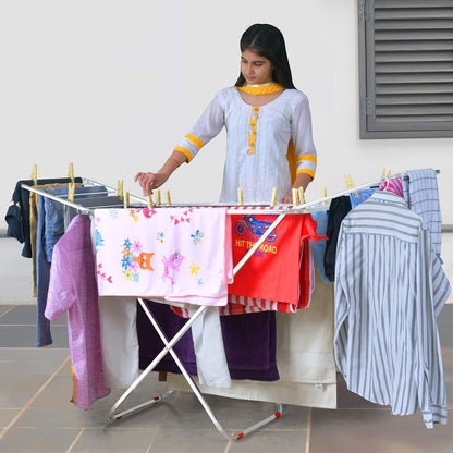 EZ LIVING Stainless Steel Foldable Cloth Dryer Stand Double Rack Cloth Stands for Drying Clothes Steel (Cross), 150x54x87 cm
