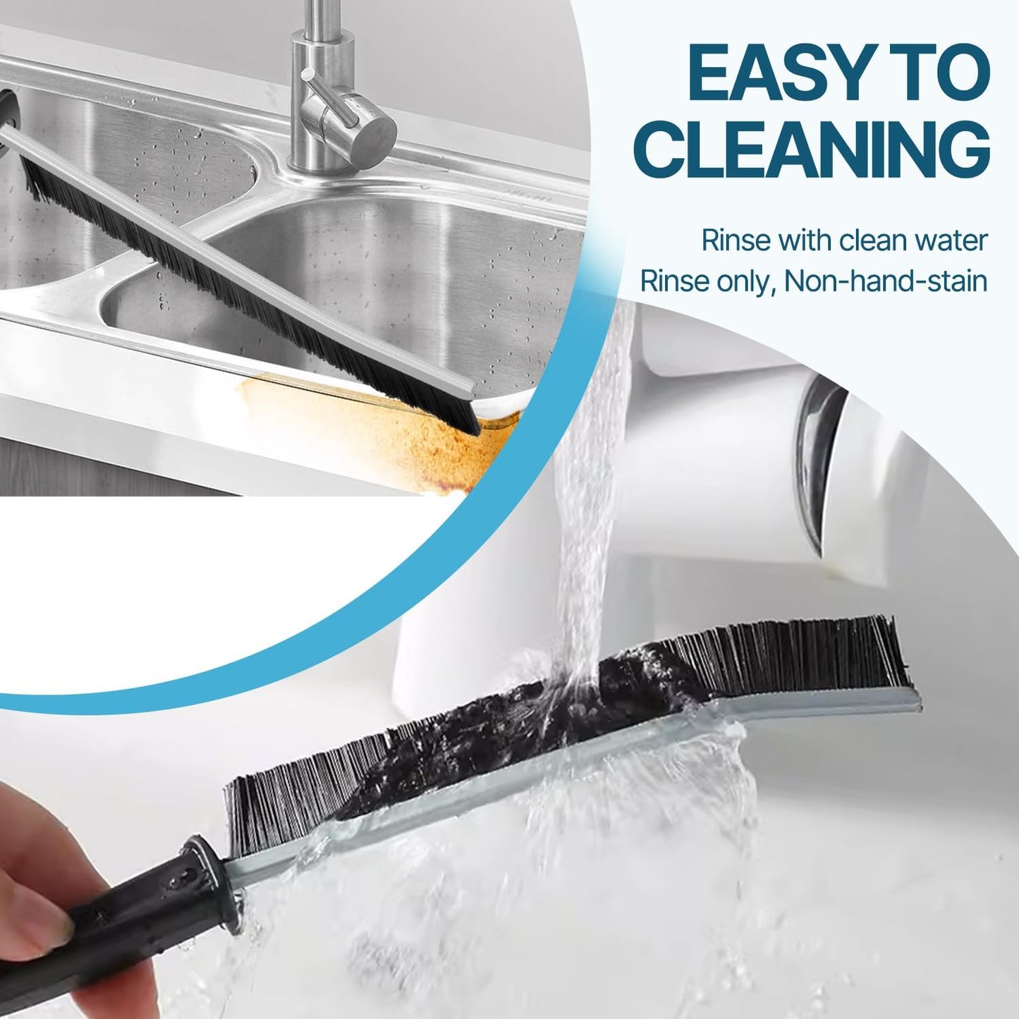 EZ LIVING 3Pcs Gap Cleaning Brush with Long Handle - Hard Bristle Crevice Cleaner for Home & Kitchen, Wash Basin, Sink, Sliding Window, Stove, Toilet Seat, Gas - Small Scrub Brush for Deep Cleaning
