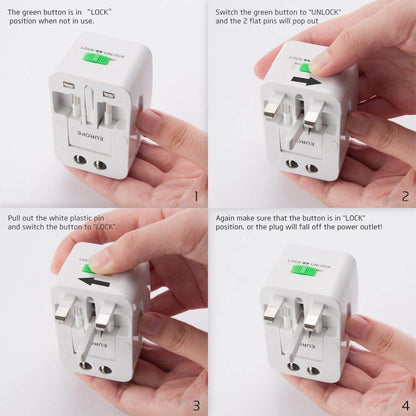 EZ LIVING Universal Travel Plug Adapter Worldwide International All in One Portable Travel Adapter Wall AC Power Plug Adapter Wall Charger with Dual USB Charging Ports for USA EU UK AUS Cell Phone Mobile Laptop