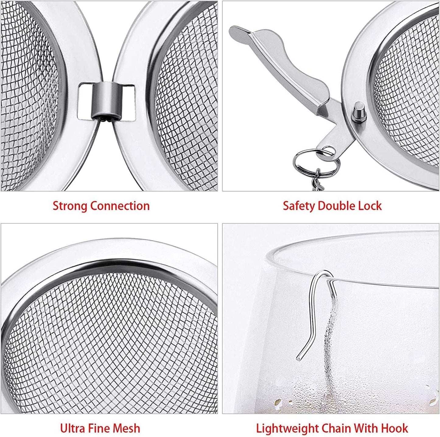 EZ LIVING Stainless Steel Tea Ball Strainer Mesh Infuser Filter Reusable Spice Filter Ball Herbs Infuser with Extended Chain Hook for Loose Leaf Tea & Spices Seasoning (Small 2 Pcs)