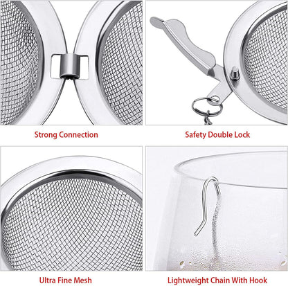 EZ LIVING Stainless Steel Tea Ball Strainer Mesh Infuser Filter Reusable Spice Filter Ball Herbs Infuser with Extended Chain Hook for Loose Leaf Tea & Spices Seasoning (Small 2 Pcs)