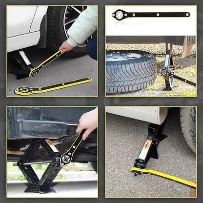 EZ LIVING Universal Ratchet Scissor Jack Handle Wrench – 13.4" Car Jack Crank Tool with Socket Adapter | Durable Steel Tire Lift Repair Tool for Vehicle, SUV, Trailer, Van, and RV – Yellow & Black