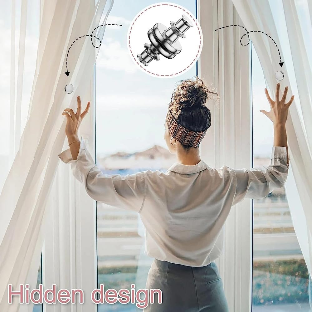 EZ LIVING 4 Pair Curtain Magnets Closure Button, Metal Magnetic Curtain Button Curtain Magnetic Holdback Button Drapery Magnetic Button to Keep Curtain Closed for Home Bedroom Office Curtain Draperies