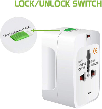 EZ LIVING Universal Travel Plug Adapter Worldwide International All in One Portable Travel Adapter Wall AC Power Plug Adapter Wall Charger with Dual USB Charging Ports for USA EU UK AUS Cell Phone Mobile Laptop